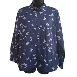 Talbots Shirt MP Blue Butterfly All Over Print Button Down Casual Spring Top